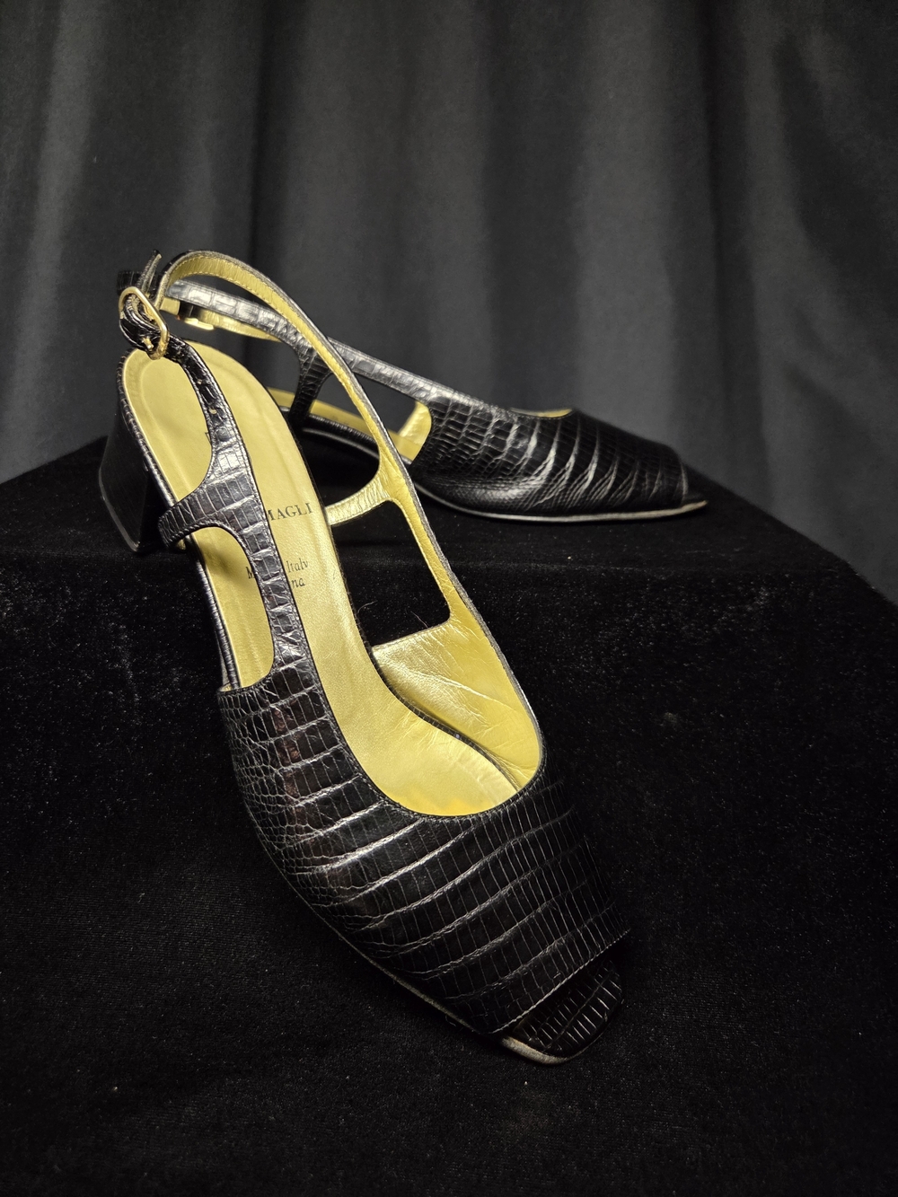 Women's Black Croc-Embossed Slingback Heels - Brand: